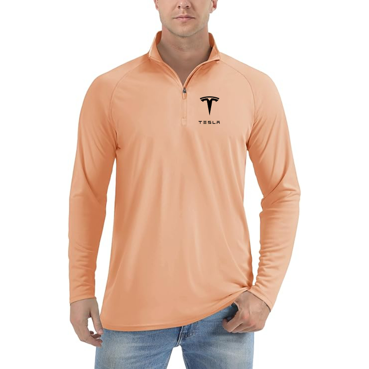 Men’s Tesla Car - Lightweight Quarter-Zip Athletic Shirt – Long Sleeve Polyester Wear