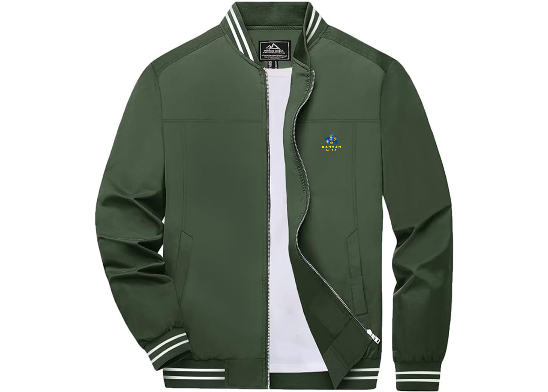 Men's UMKC Kangaroos Lightweight Zip-Up Bomber Jacket Ribbed Collar and Cuffs