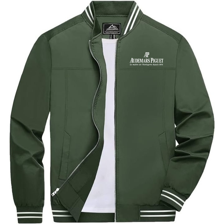 Men's Audemars-Piguet  Lightweight Zip-Up Bomber Jacket Ribbed Collar and Cuffs Outerwear