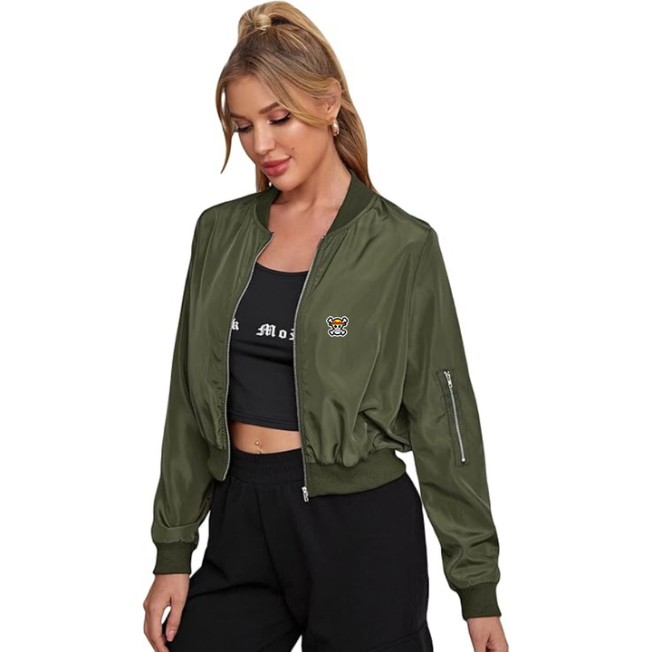 Women's Straw Hat  Lightweight Bomber Biker Jacket Zip up Windbreaker Crop Bomber Jacket Coat