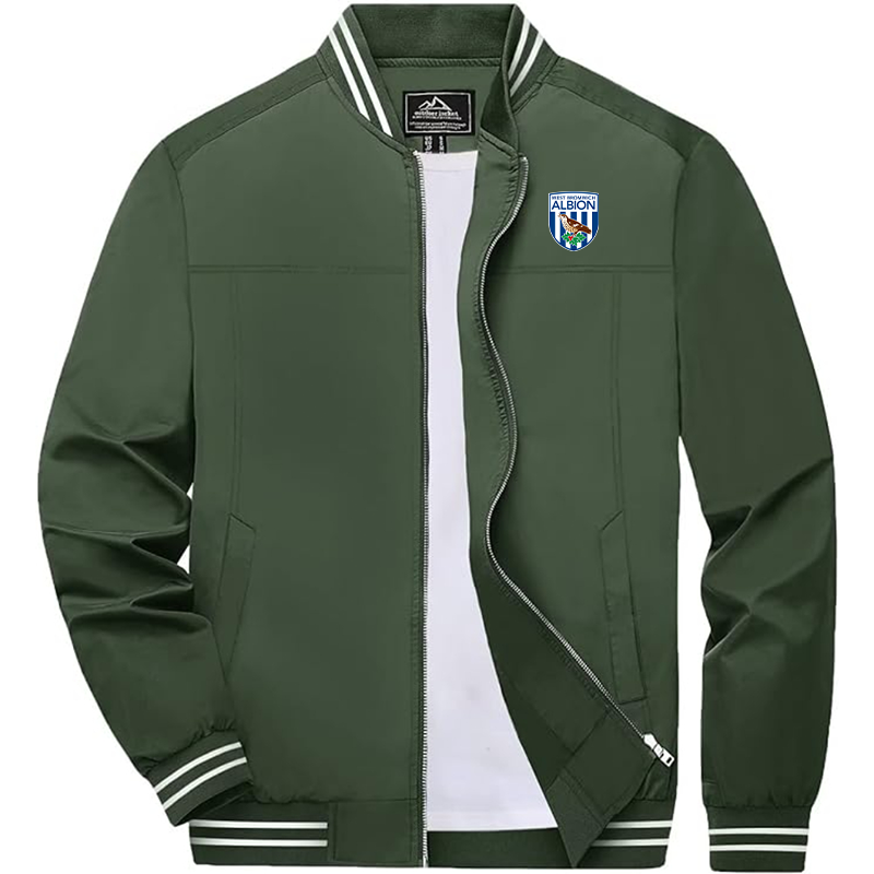 Men's West Bromwich Albion Soccer Zip-Up Bomber Jacket  Ribbed Collar and Cuffs Outerwear