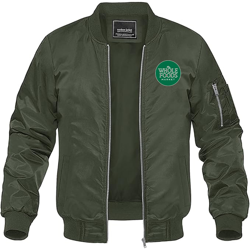 Men's Whole Foods Market Lightweight Bomber Jacket Windbreaker Softshell Varsity Jacket Coat