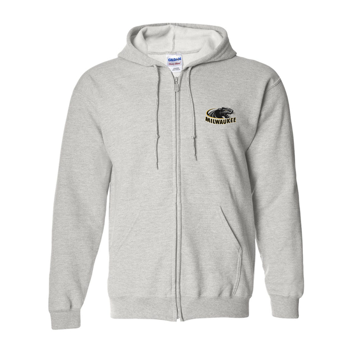 Men's Wisconsin Milwaukee Panthers Gildan  Heavy Blend Full Zip Hooded Sweatshirt