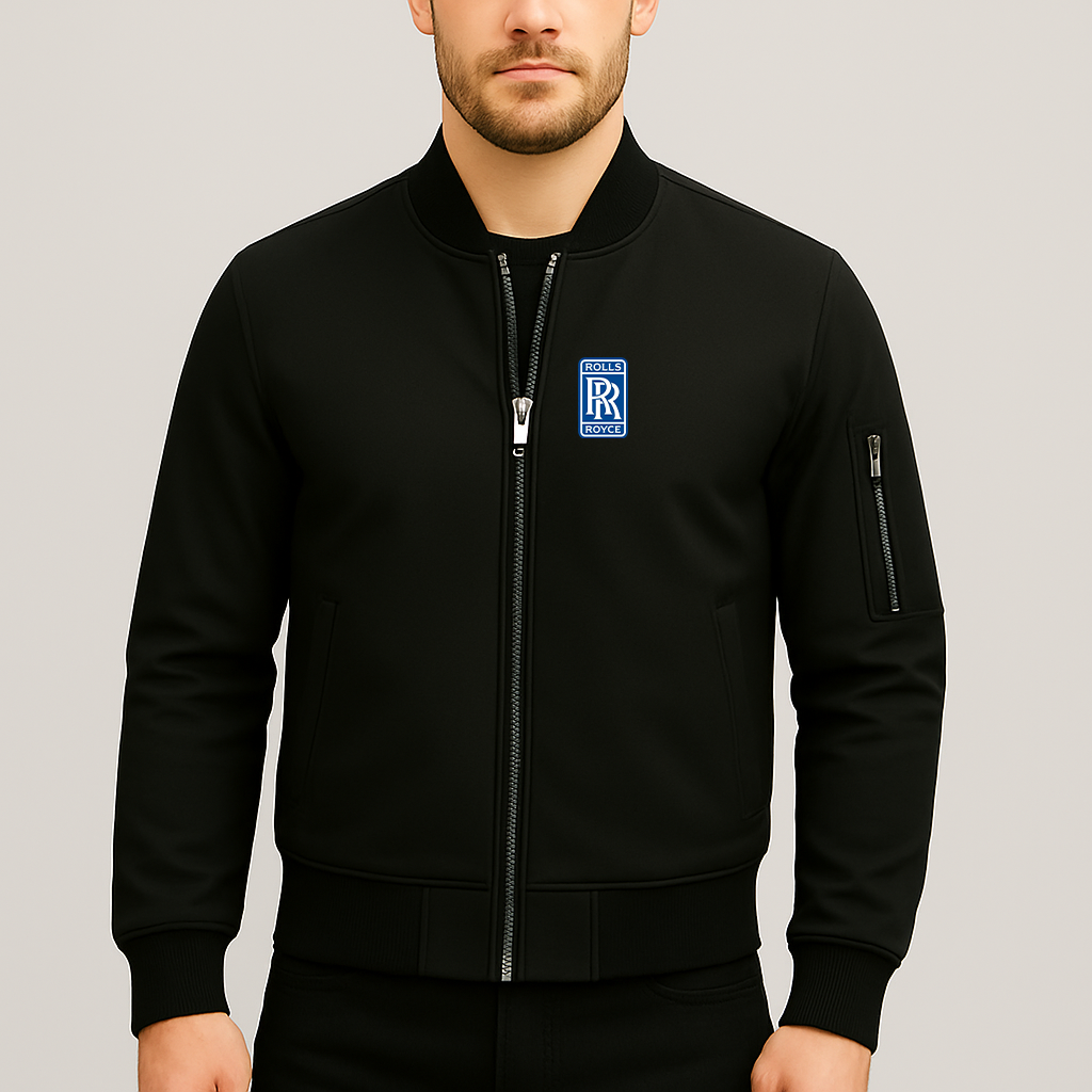 Men’s Rolls Royce Car Lightweight Zip-Up Bomber Jacket with Ribbed Collar and Cuffs - Versatile Casual Outerwear