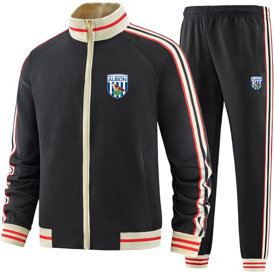 Men's  West Bromwich Albion Soccer Tracksuit with Bold Striped Accents and Zippered Front