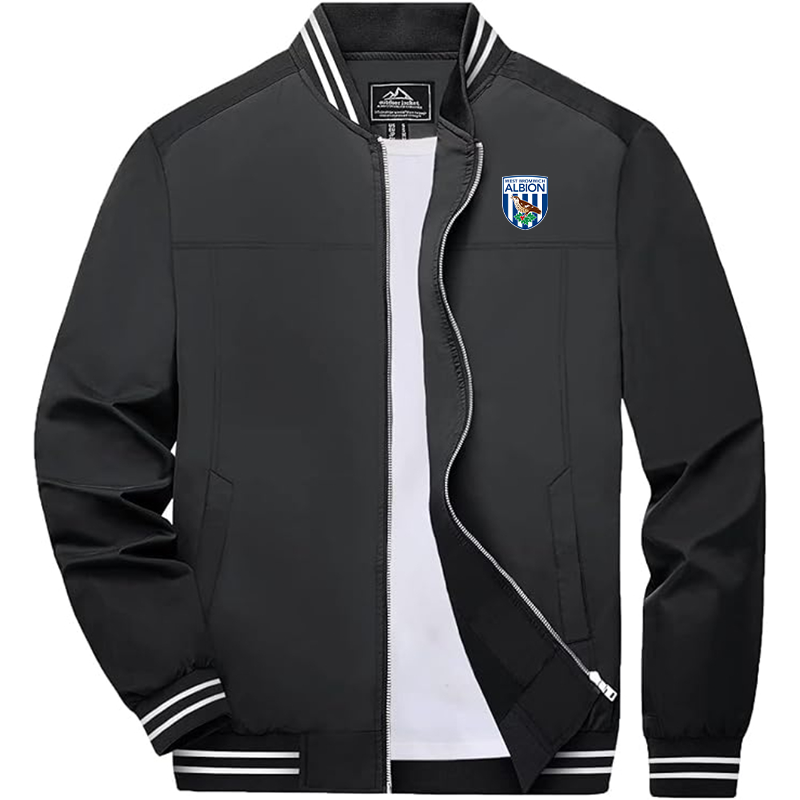 Men's West Bromwich Albion Soccer Zip-Up Bomber Jacket  Ribbed Collar and Cuffs Outerwear