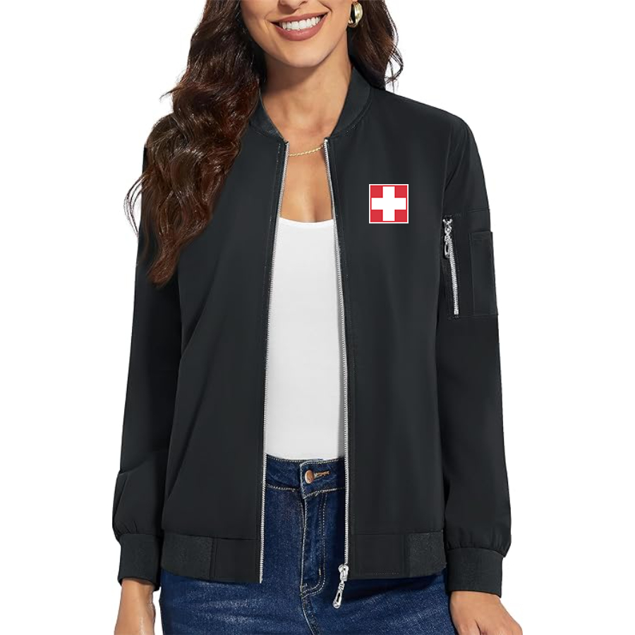 Women's Switzerland National Football Soccer Team   Premium Bomber Jacket Outerwear