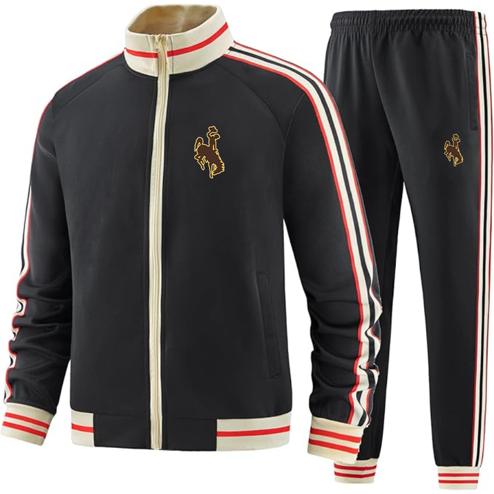 Men's Wyoming Cowboys  Tracksuit with Bold Striped Accents and Zippered Front