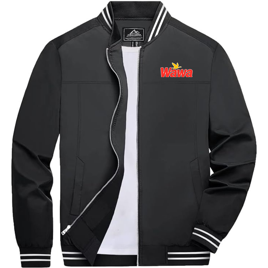 Men's Wawa Gas Station Lightweight Zip-Up Bomber Jacket Ribbed Collar and Cuffs Outerwear