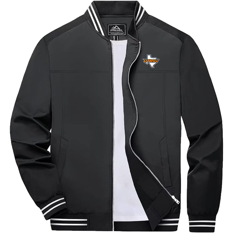 Men's UTRGV Vaqueros  Zip-Up Bomber Jacket Ribbed Collar and Cuffs Outerwear