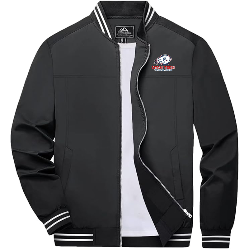 Men's Utah Tech Trailblazers Zip-Up Bomber Jacket Ribbed Collar and Cuffs Outerwear