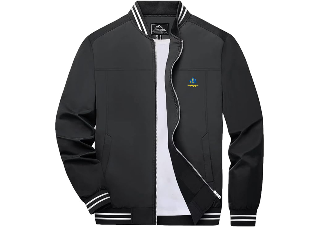 Men's UMKC Kangaroos Lightweight Zip-Up Bomber Jacket Ribbed Collar and Cuffs