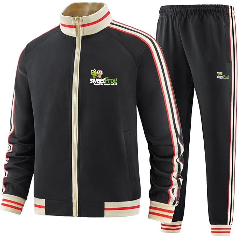 Men's Sweet Frog Frozen Tracksuit with Bold Striped Accents and Zippered Front