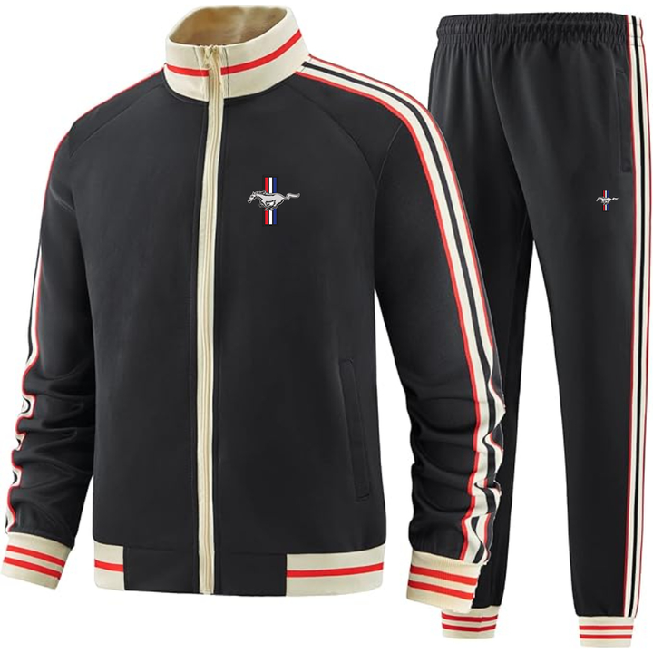 Men's Mustang Tracksuit with Bold Striped Accents and Zippered Front