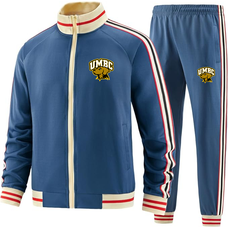 Men's UMBC Retrievers Tracksuit with Bold Striped Accents and Zippered Front