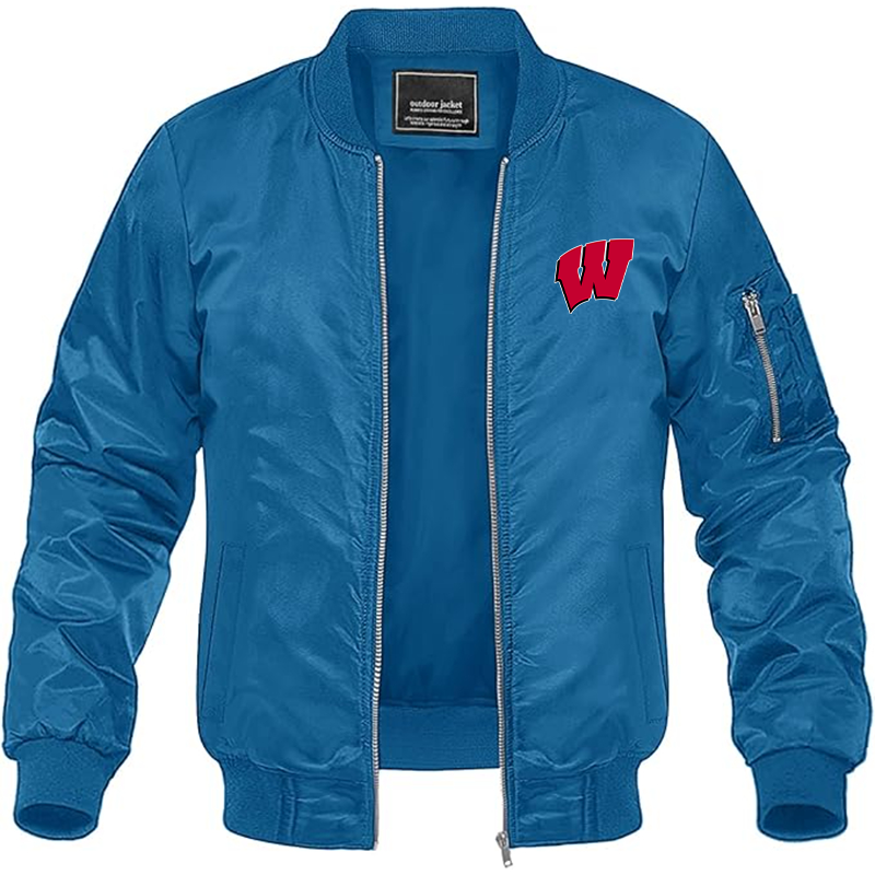 Men's Wisconsin Badgers Lightweight Bomber Jacket Windbreaker Softshell Varsity Jacket Coat