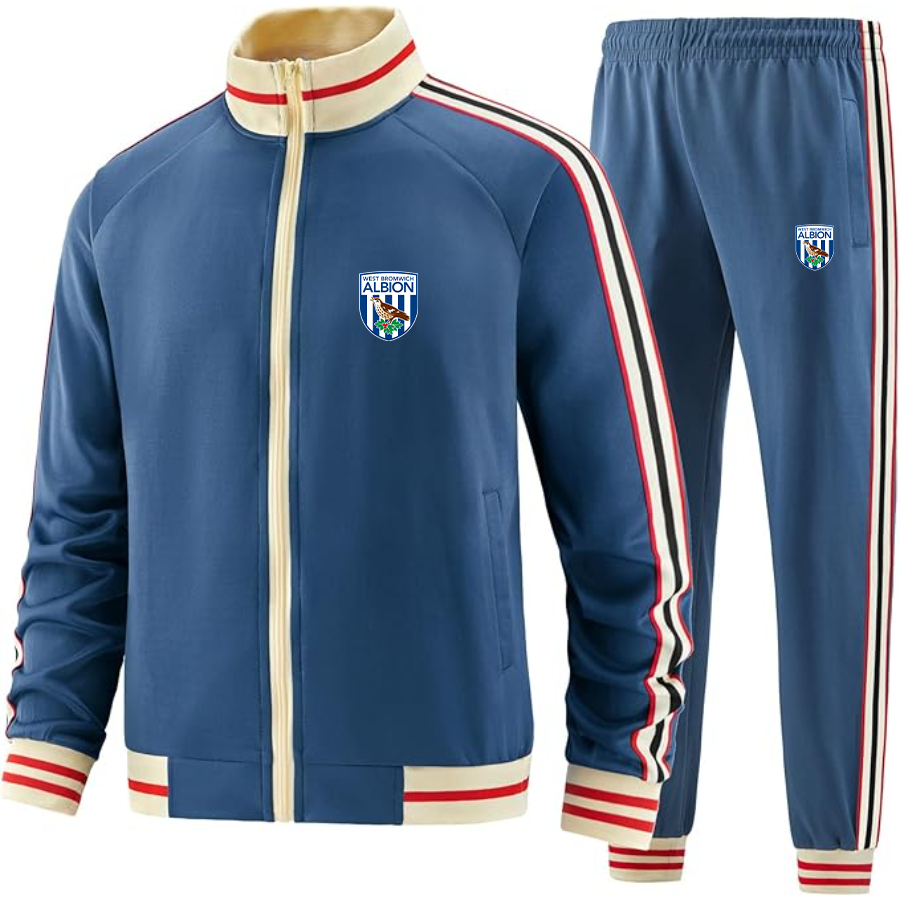 Men's  West Bromwich Albion Soccer Tracksuit with Bold Striped Accents and Zippered Front