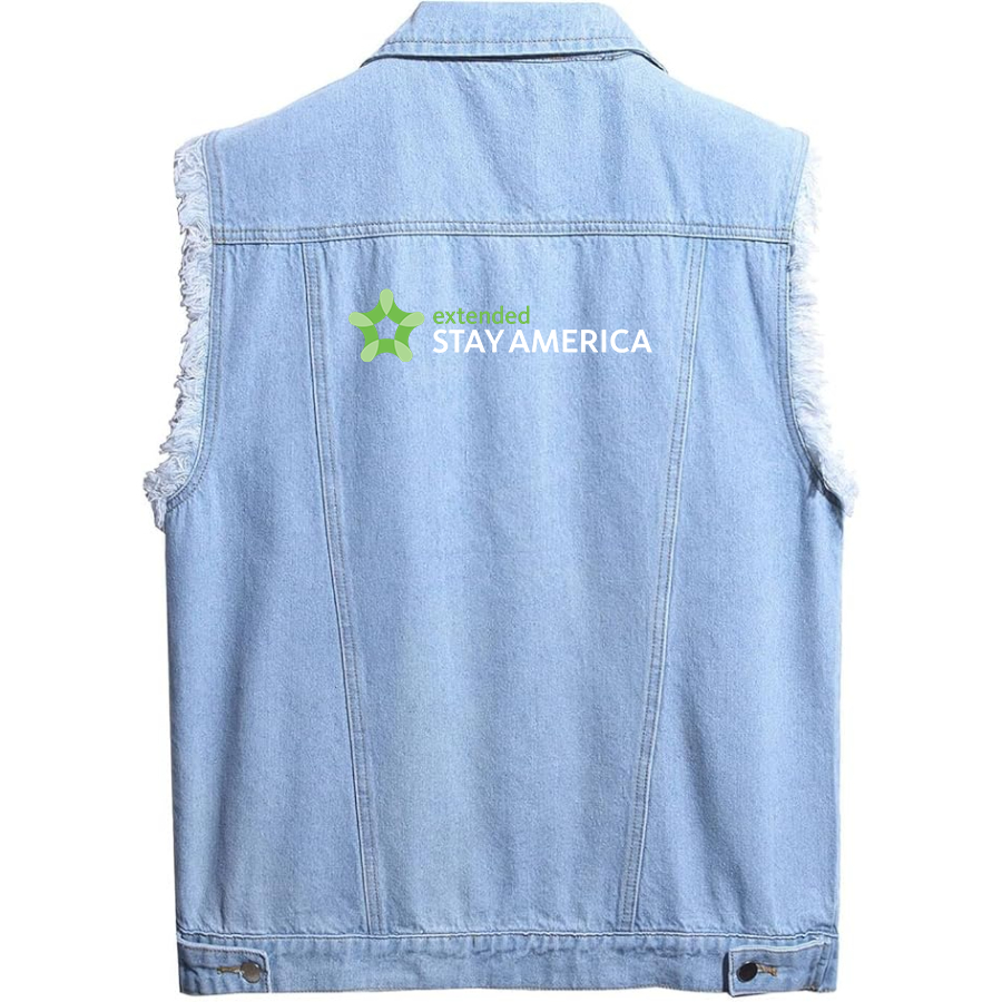 Men's  Extended Stay America Sleeveless Distressed Denim Vest Rugged Black Jean Jacket