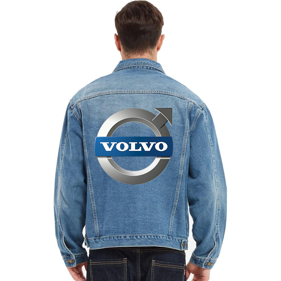 Men's Volvo car Vintage Distressed Denim Jacket Stylish Casual Jean Outerwear