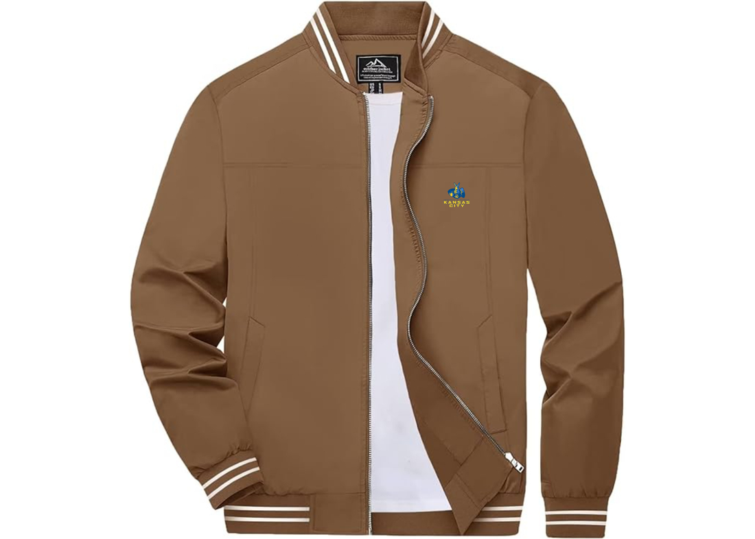 Men's UMKC Kangaroos Lightweight Zip-Up Bomber Jacket Ribbed Collar and Cuffs