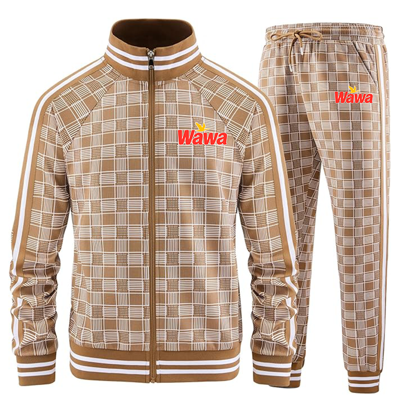 Men's Wawa Gas Station Full-zip Long Sleeve Plaid Track Jackets and Pants 2 Piece