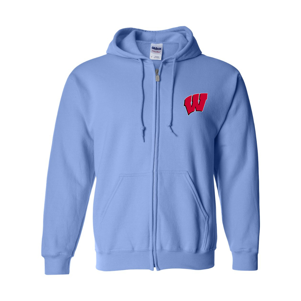 Men's Wisconsin Badgers Gildan  Heavy Blend Full Zip Hooded Sweatshirt