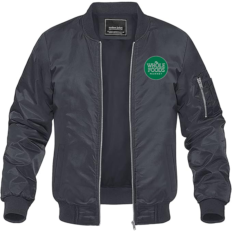 Men's Whole Foods Market Lightweight Bomber Jacket Windbreaker Softshell Varsity Jacket Coat
