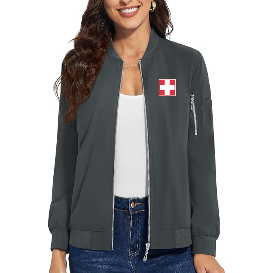 Women's Switzerland National Football Soccer Team   Premium Bomber Jacket Outerwear