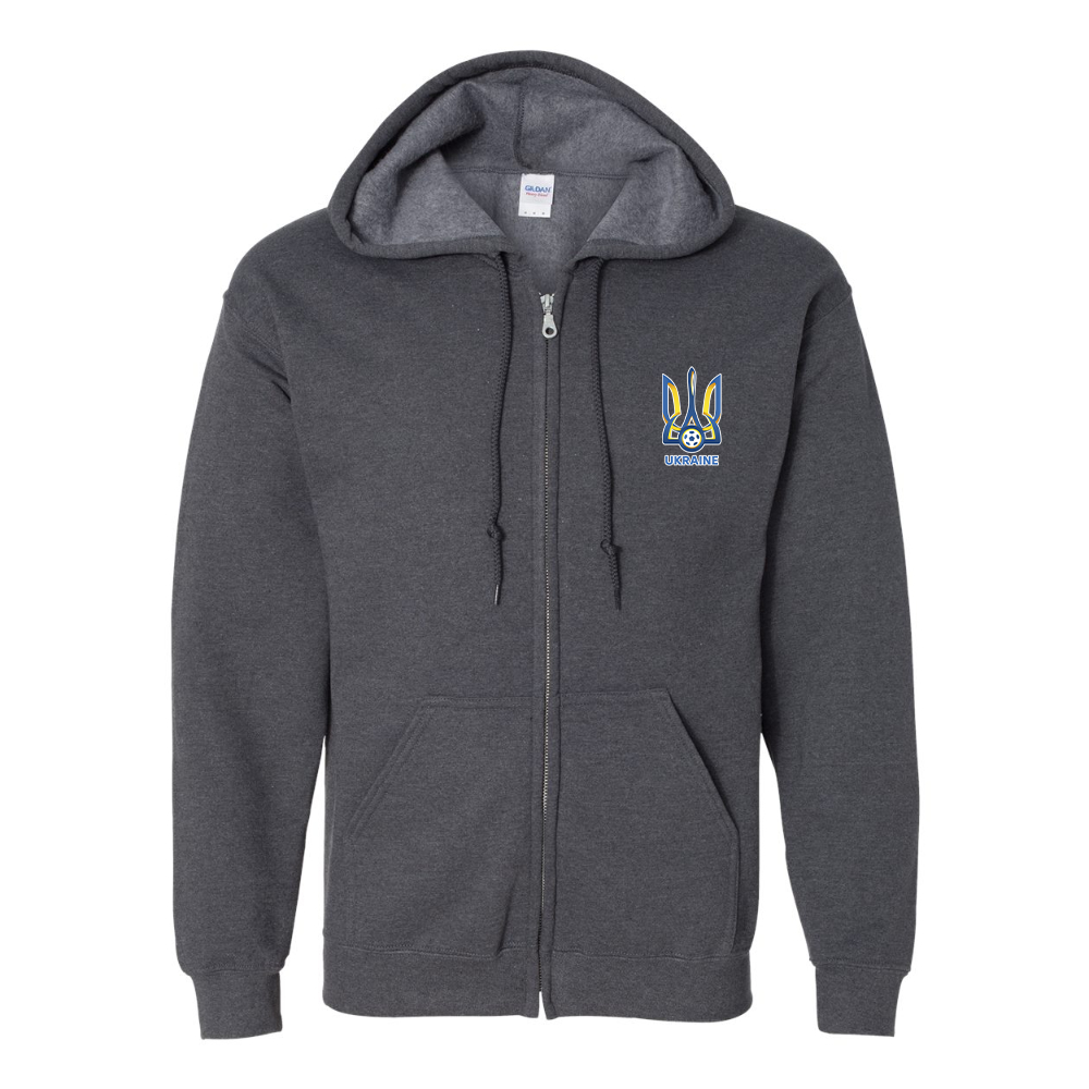 Men's Ukraine National Football Soccer Team Gildan  Heavy Blend Full Zip Hooded Sweatshirt