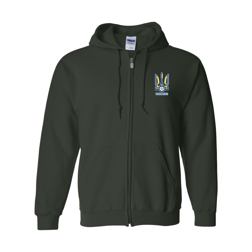 Men's Ukraine National Football Soccer Team Gildan  Heavy Blend Full Zip Hooded Sweatshirt