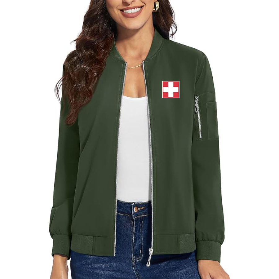 Women's Switzerland National Football Soccer Team   Premium Bomber Jacket Outerwear