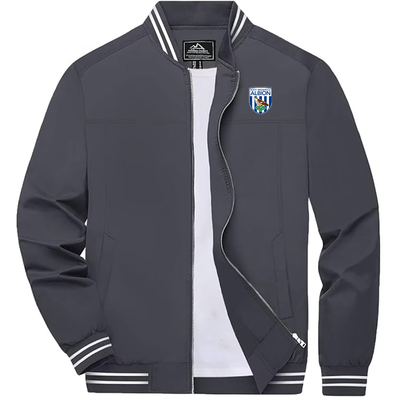 Men's West Bromwich Albion Soccer Zip-Up Bomber Jacket  Ribbed Collar and Cuffs Outerwear