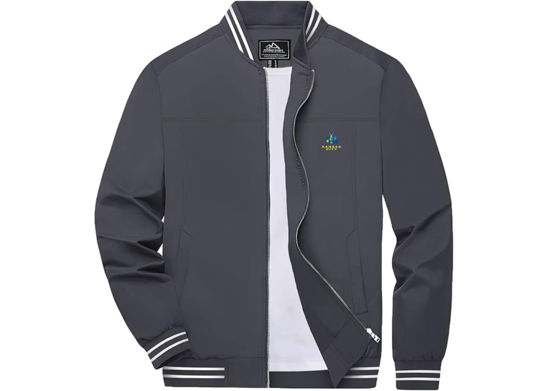 Men's UMKC Kangaroos Lightweight Zip-Up Bomber Jacket Ribbed Collar and Cuffs
