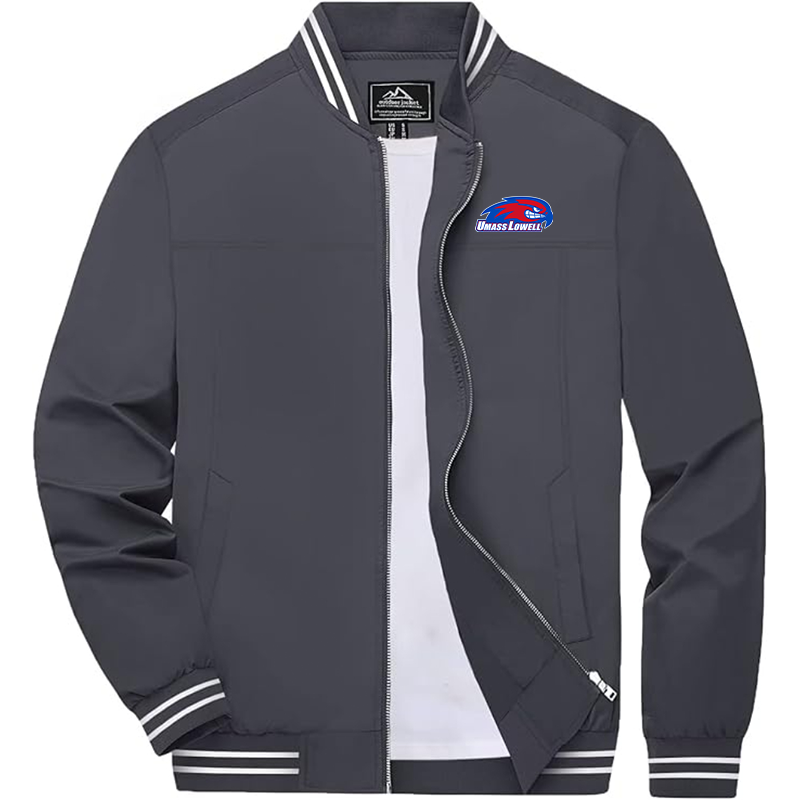 Men's  UMass Lowell River Hawks  Zip-Up Bomber Jacket Ribbed Collar and Cuffs Outerwear