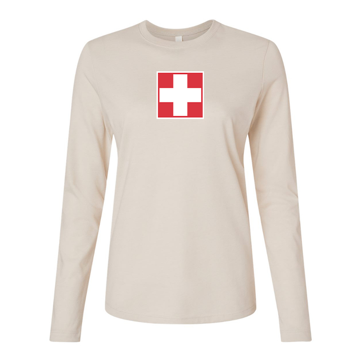 BELLA CANVAS Women’s Switzerland National Football Soccer Team Jersey Long Sleeve Tee
