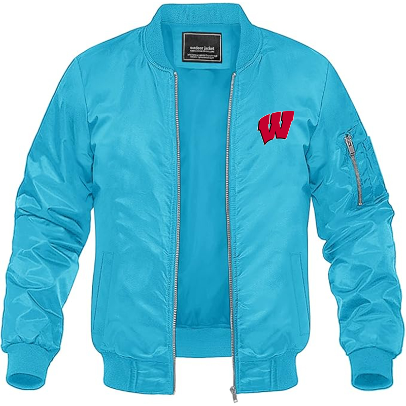 Men's Wisconsin Badgers Lightweight Bomber Jacket Windbreaker Softshell Varsity Jacket Coat