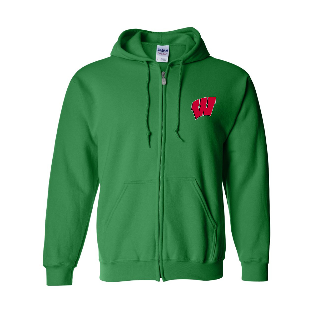 Men's Wisconsin Badgers Gildan  Heavy Blend Full Zip Hooded Sweatshirt