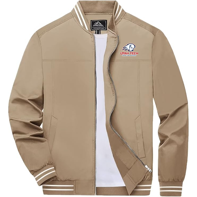 Men's Utah Tech Trailblazers Zip-Up Bomber Jacket Ribbed Collar and Cuffs Outerwear