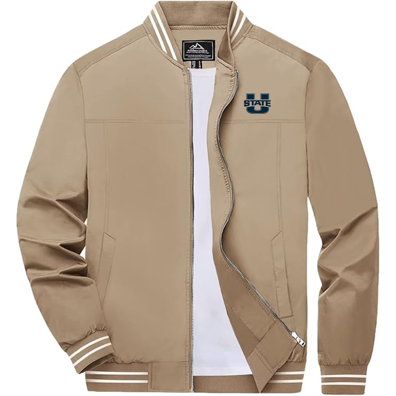 Men's Utah State Aggies Zip-Up Bomber Jacket Ribbed Collar and Cuffs Outerwear