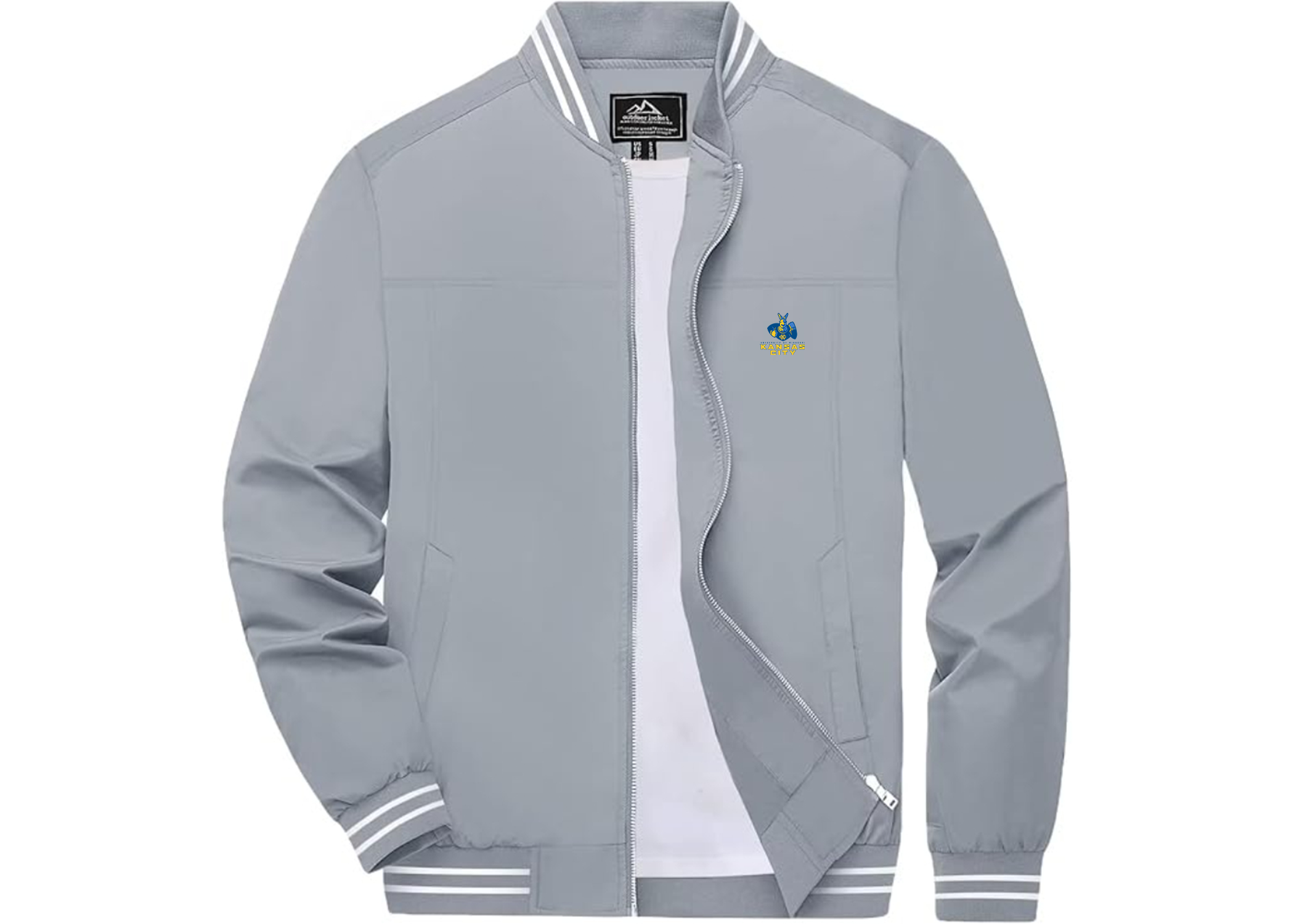 Men's UMKC Kangaroos Lightweight Zip-Up Bomber Jacket Ribbed Collar and Cuffs