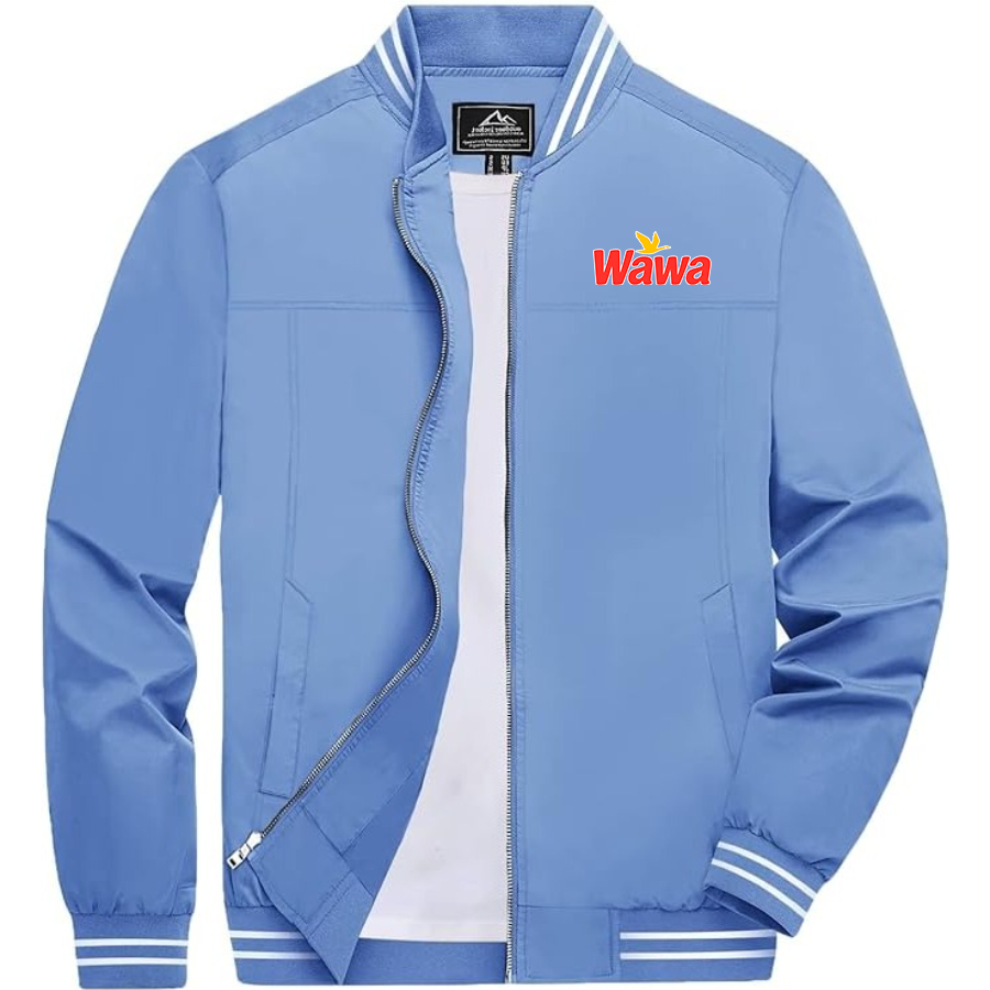 Men's Wawa Gas Station Lightweight Zip-Up Bomber Jacket Ribbed Collar and Cuffs Outerwear