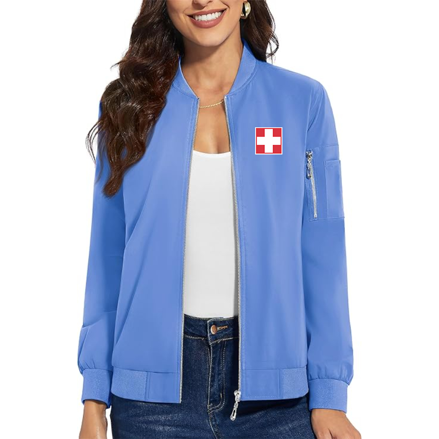 Women's Switzerland National Football Soccer Team   Premium Bomber Jacket Outerwear