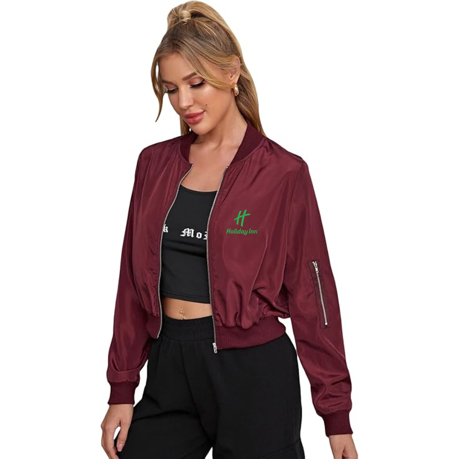 Women's Holiday Inn Lightweight Bomber Biker Jacket Zip up Windbreaker Crop Bomber Jacket Coat