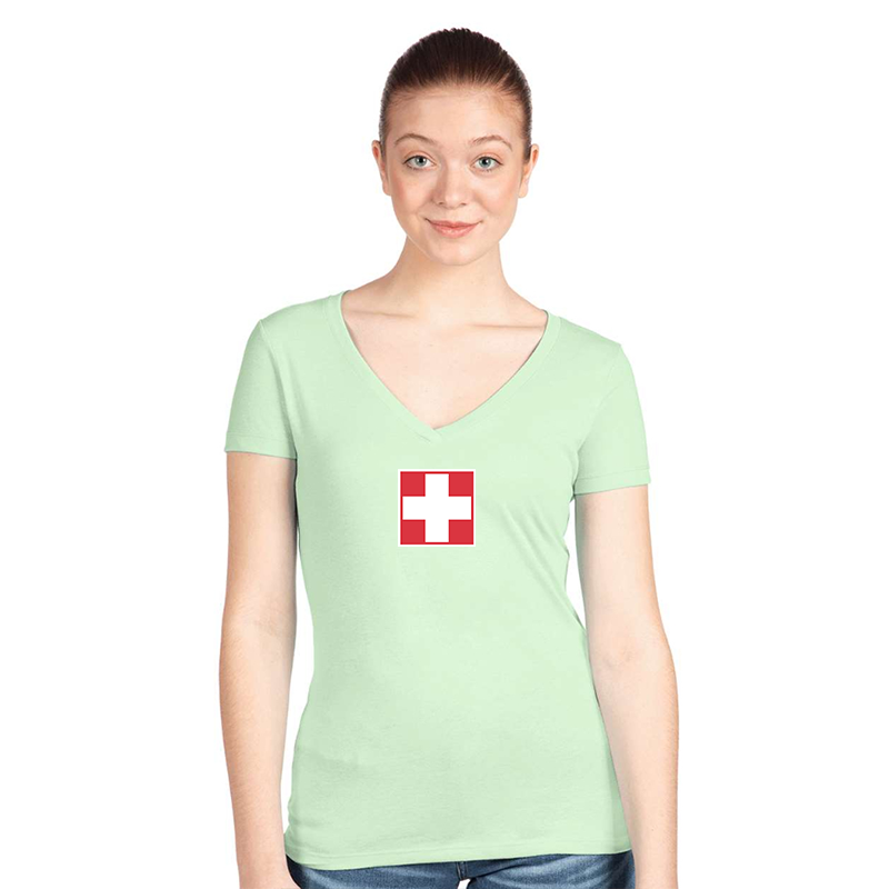Women's  Switzerland National Football Soccer Team  Next Level V-Neck T-Shirt