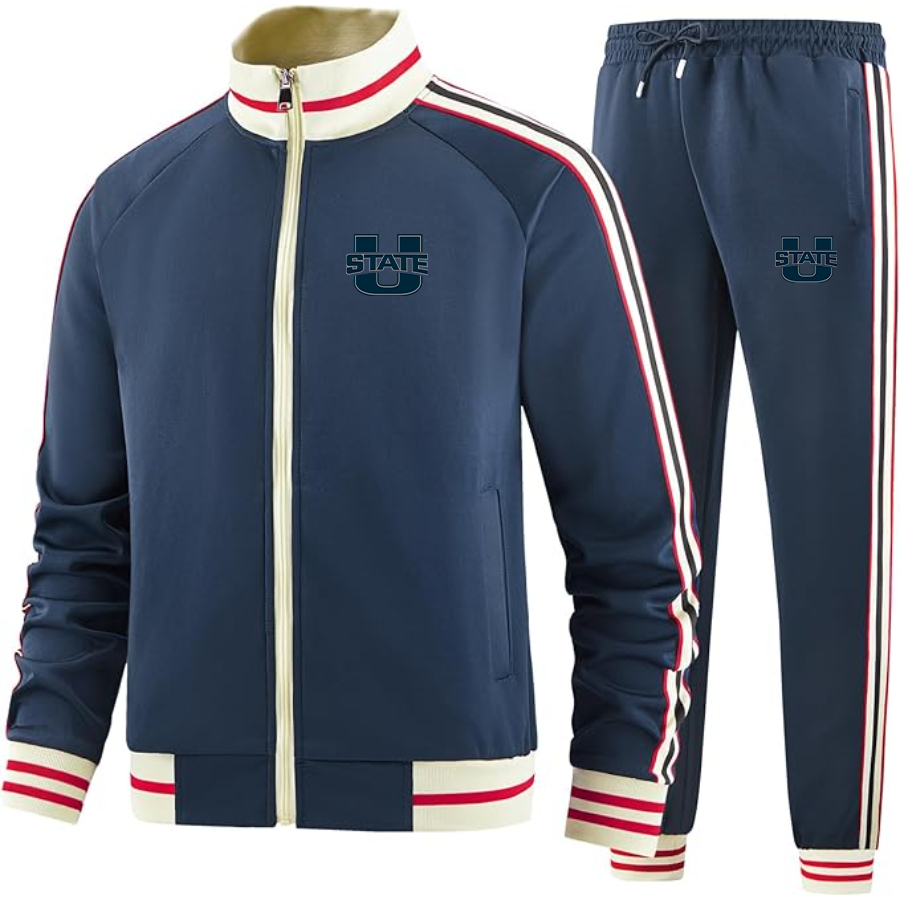 Men's Utah State Aggies Tracksuit with Bold Striped Accents and Zippered Front