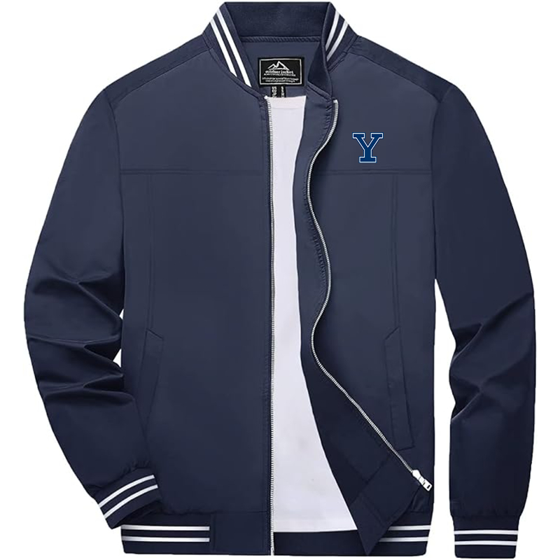 Men's  Yale Bulldogs Zip-Up Bomber Jacket  Ribbed Collar and Cuffs Outerwear