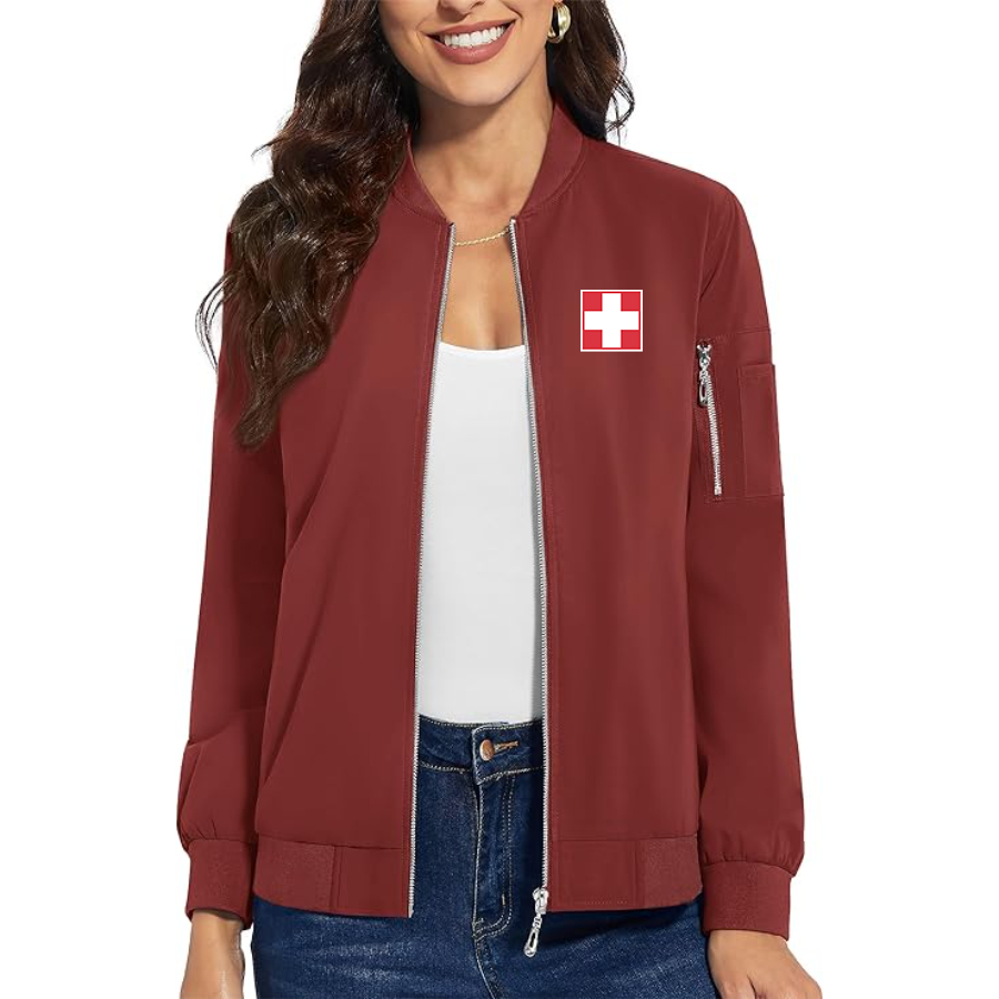 Women's Switzerland National Football Soccer Team   Premium Bomber Jacket Outerwear