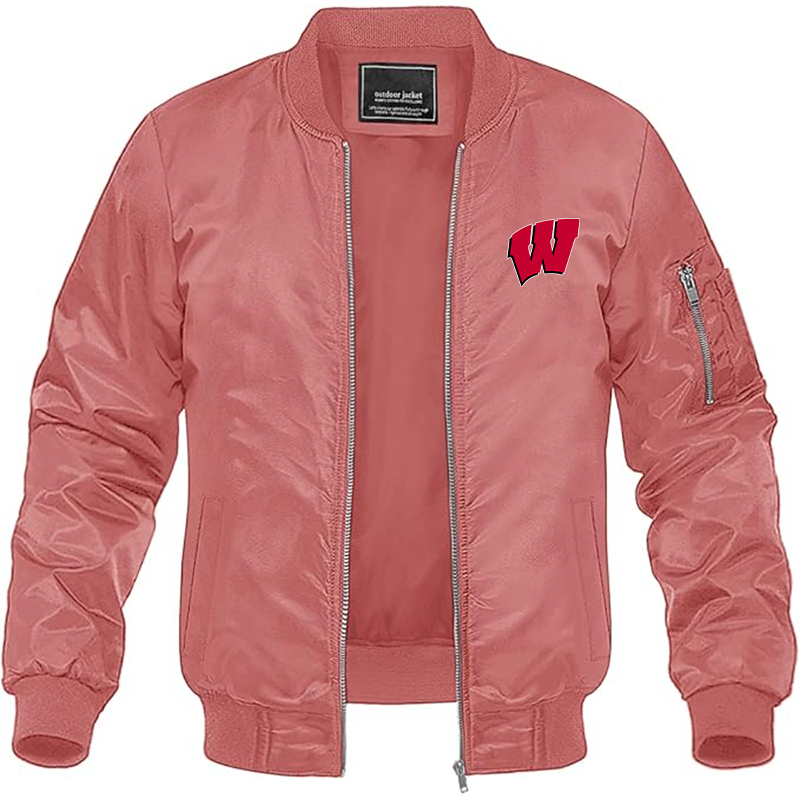 Men's Wisconsin Badgers Lightweight Bomber Jacket Windbreaker Softshell Varsity Jacket Coat