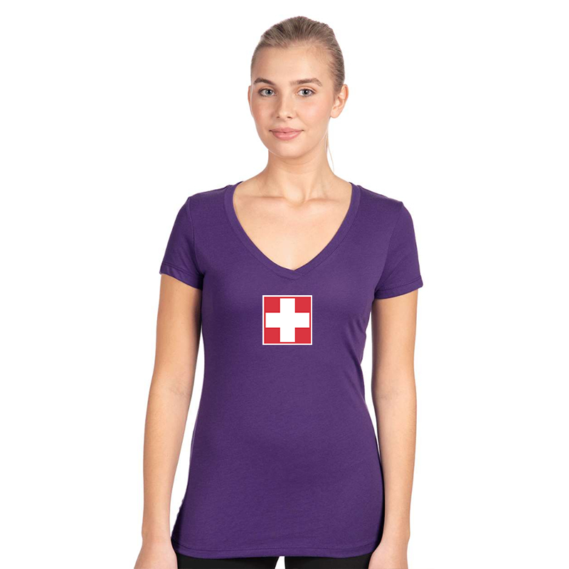 Women's  Switzerland National Football Soccer Team  Next Level V-Neck T-Shirt