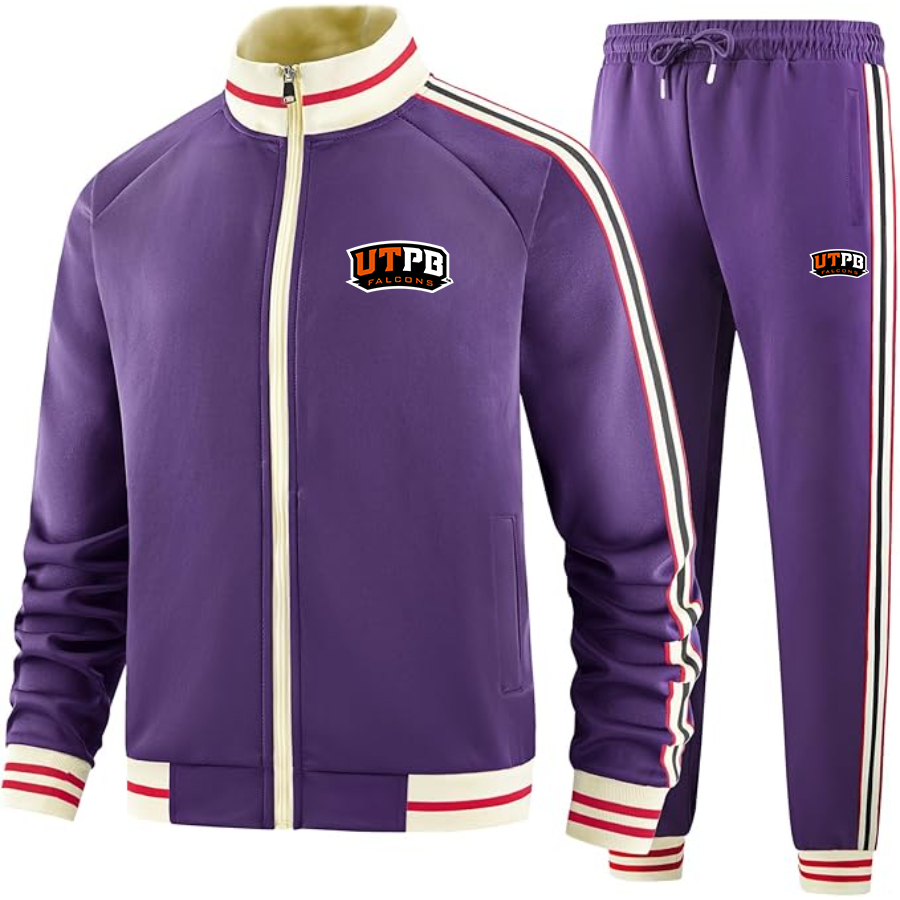 Men's UTPB Falcons Tracksuit with Bold Striped Accents and Zippered Front